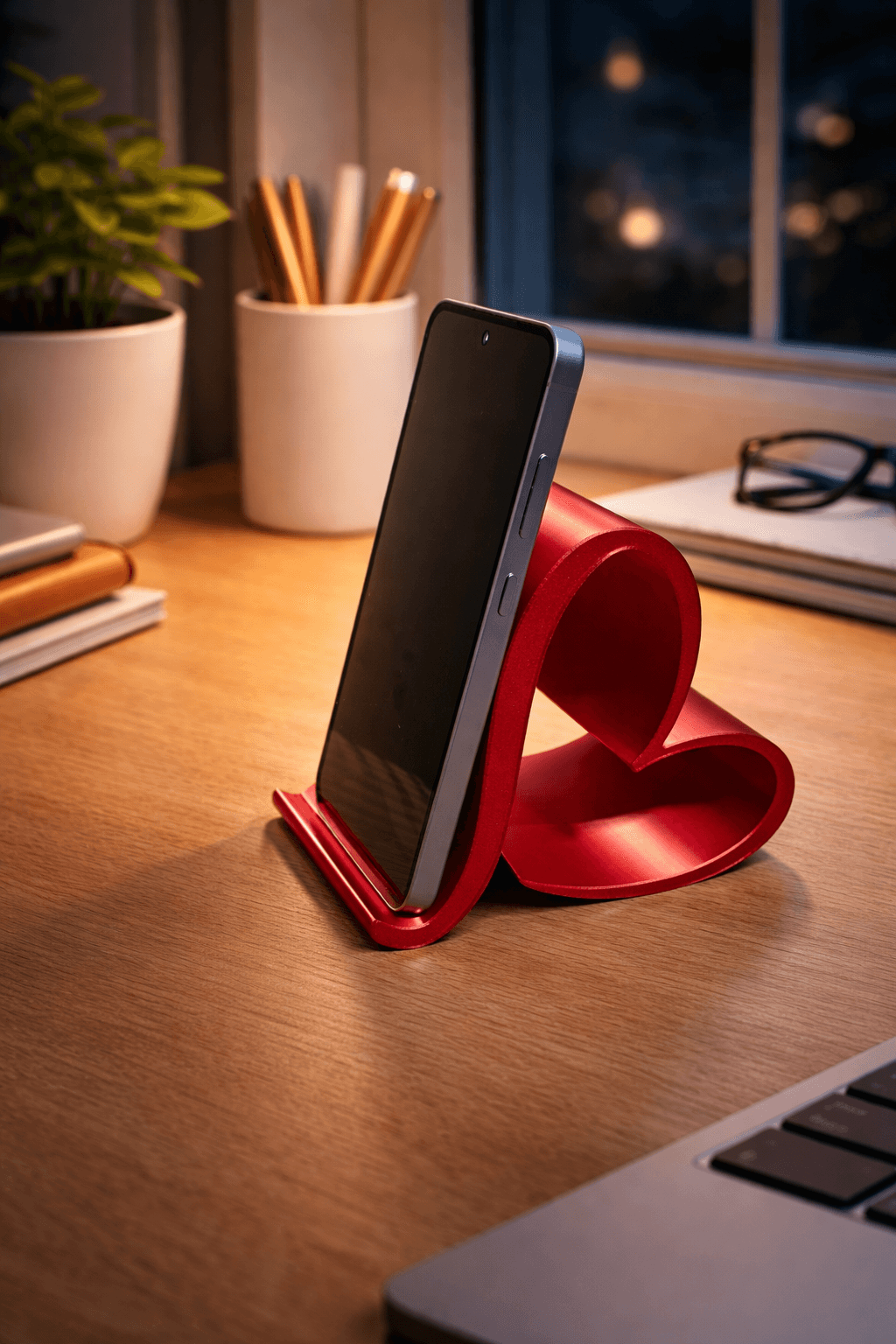 3D Printed Heart Phone Holder – Modern Desk Stand